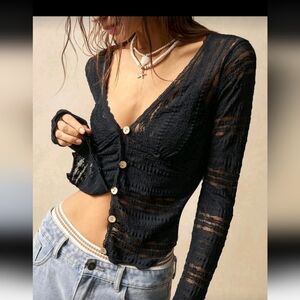 Elegant Black Lace Button-Up Top
